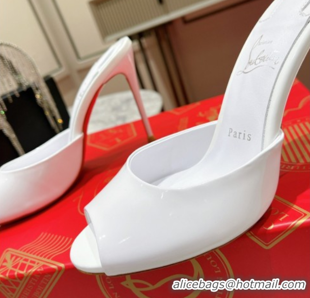 Best Price Christian Louboutin Me Dolly Heel Slides Sandal 10cm in Patent Leather 0225085 White 2026