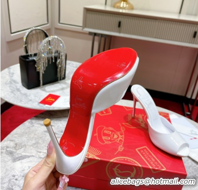 Best Price Christian Louboutin Me Dolly Heel Slides Sandal 10cm in Patent Leather 0225085 White 2026