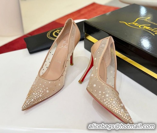 Good Quality Christian Miss Z Degrastrass Perla Pumps 10cm in Mesh with Strass and Pearls Blush 0225086 2026