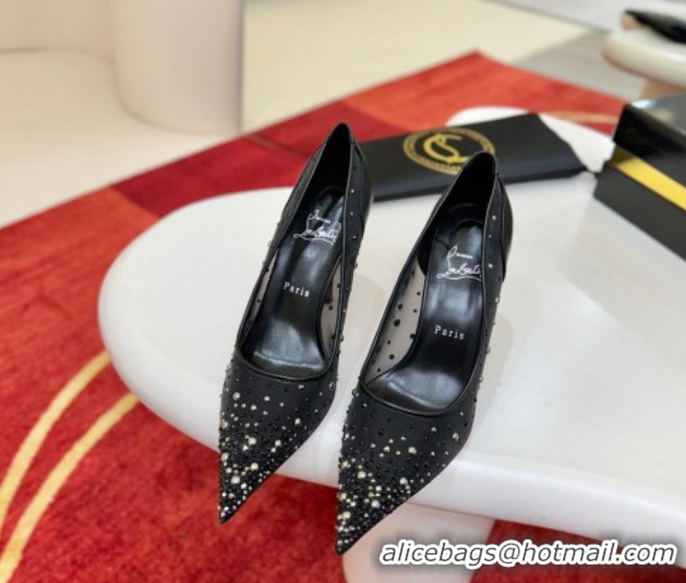 Unique Style Christian Miss Z Degrastrass Perla Pumps 10cm in Mesh with Strass and Pearls 0225086 Black 2026