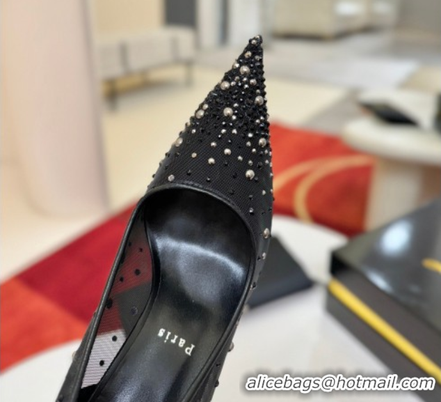 Unique Style Christian Miss Z Degrastrass Perla Pumps 10cm in Mesh with Strass and Pearls 0225086 Black 2026