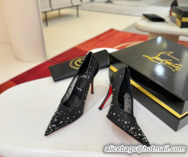 Unique Style Christian Miss Z Degrastrass Perla Pumps 10cm in Mesh with Strass and Pearls 0225086 Black 2026