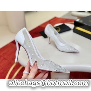 Grade Quality Christian Miss Z Degrastrass Perla Pumps 10cm in Mesh with Strass and Pearls 0225086 White 2026