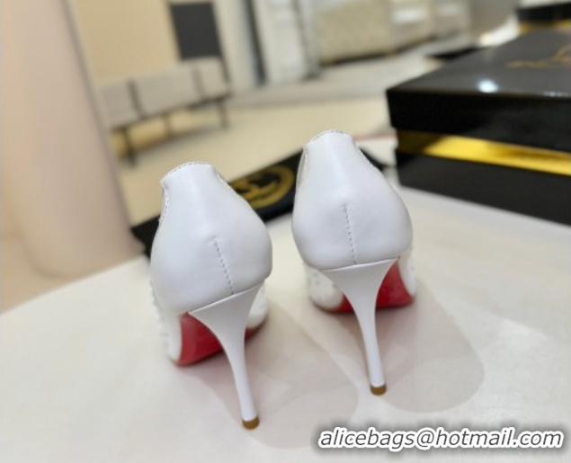 Grade Quality Christian Miss Z Degrastrass Perla Pumps 10cm in Mesh with Strass and Pearls 0225086 White 2026