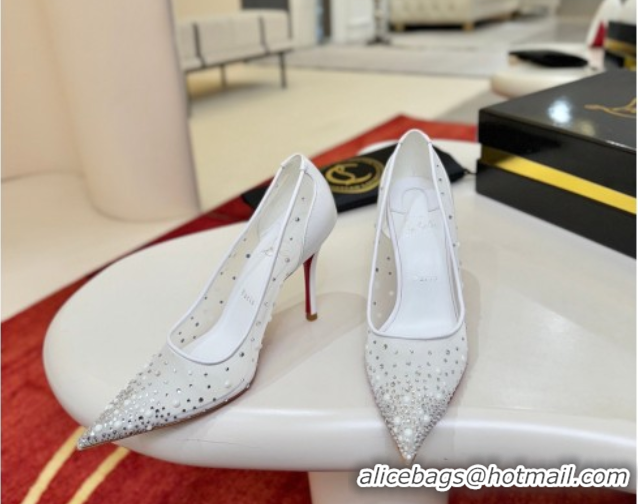 Grade Quality Christian Miss Z Degrastrass Perla Pumps 10cm in Mesh with Strass and Pearls 0225086 White 2026