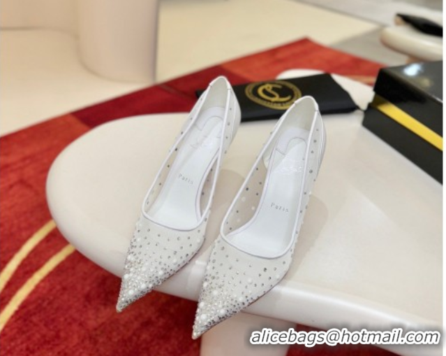 Grade Quality Christian Miss Z Degrastrass Perla Pumps 10cm in Mesh with Strass and Pearls 0225086 White 2026