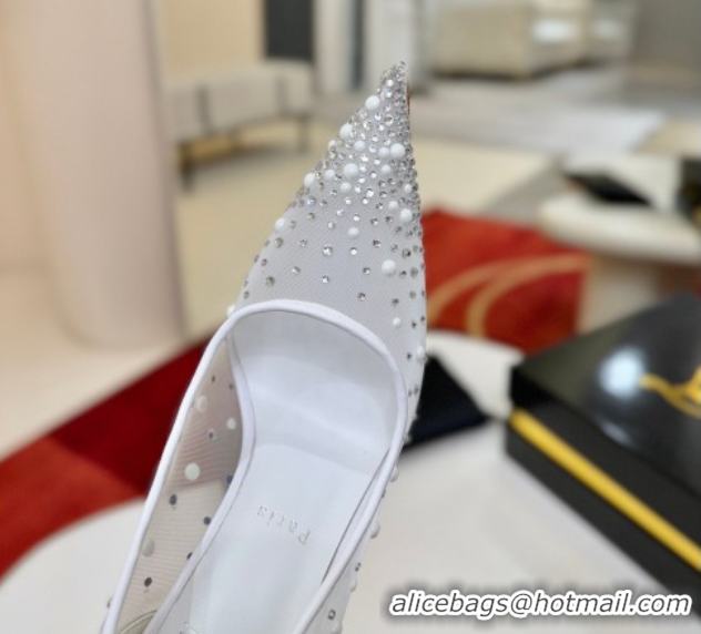 Grade Quality Christian Miss Z Degrastrass Perla Pumps 10cm in Mesh with Strass and Pearls 0225086 White 2026