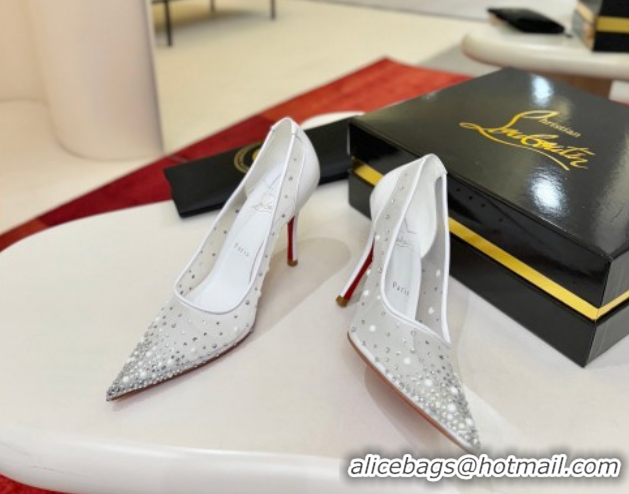 Grade Quality Christian Miss Z Degrastrass Perla Pumps 10cm in Mesh with Strass and Pearls 0225086 White 2026