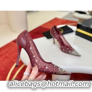 Low Price Christian Miss Z Degrastrass Perla Pumps 10cm in Mesh with Strass and Pearls 0225086 Burgundy 2026