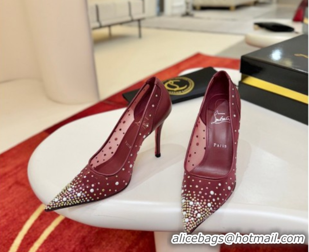 Low Price Christian Miss Z Degrastrass Perla Pumps 10cm in Mesh with Strass and Pearls 0225086 Burgundy 2026