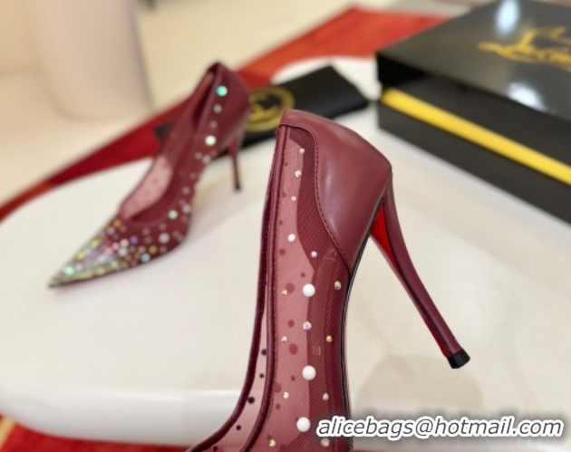 Low Price Christian Miss Z Degrastrass Perla Pumps 10cm in Mesh with Strass and Pearls 0225086 Burgundy 2026