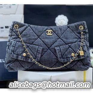 Buy Inexpensive Chanel Washed Denim Shopping Bag with Pockets Black AS5740 2025 Top Quality