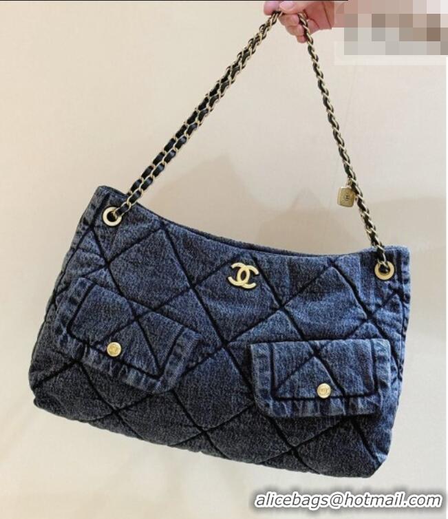 Buy Inexpensive Chanel Washed Denim Shopping Bag with Pockets Black AS5740 2025 Top Quality
