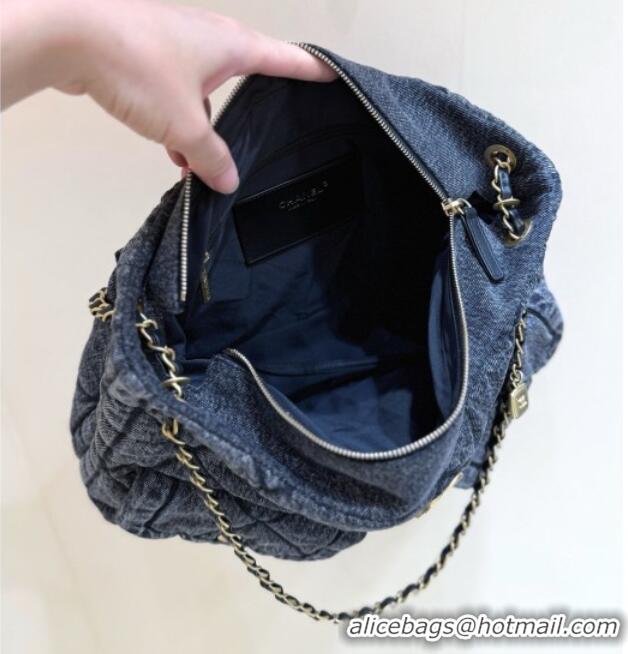 Buy Inexpensive Chanel Washed Denim Shopping Bag with Pockets Black AS5740 2025 Top Quality