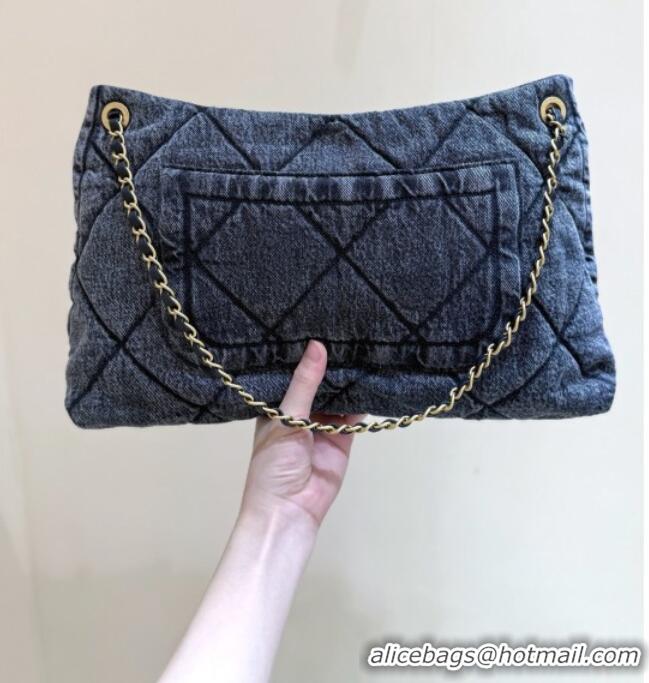 Buy Inexpensive Chanel Washed Denim Shopping Bag with Pockets Black AS5740 2025 Top Quality
