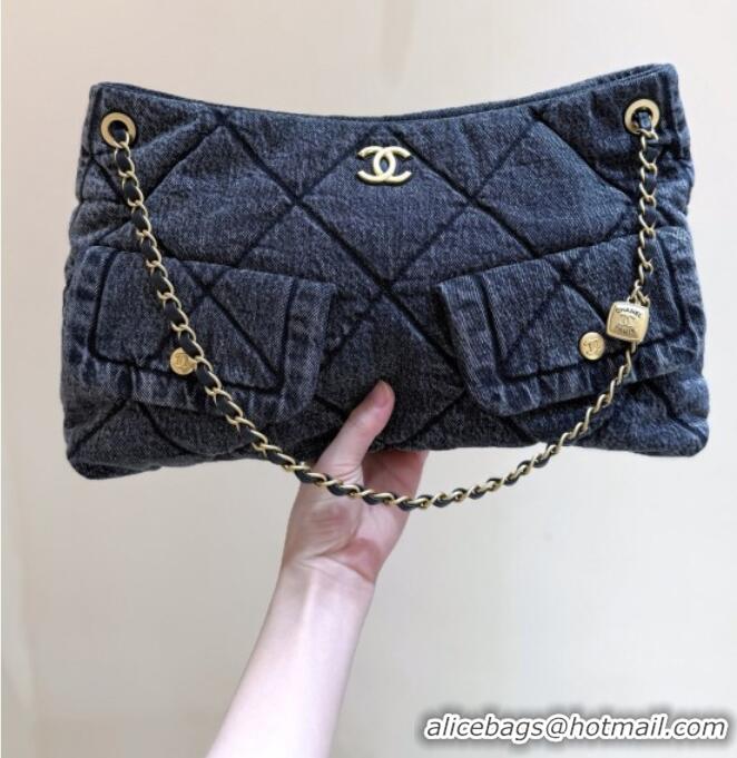 Buy Inexpensive Chanel Washed Denim Shopping Bag with Pockets Black AS5740 2025 Top Quality