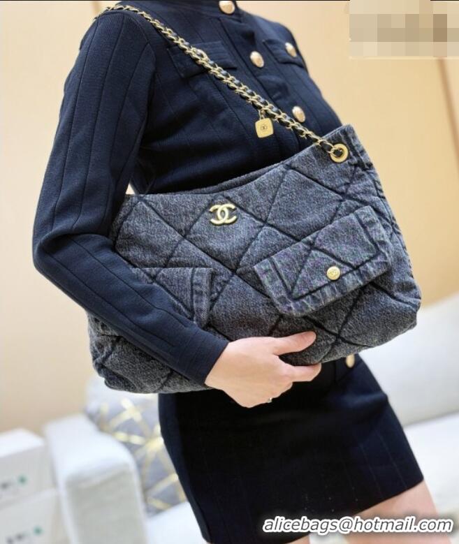 Buy Inexpensive Chanel Washed Denim Shopping Bag with Pockets Black AS5740 2025 Top Quality