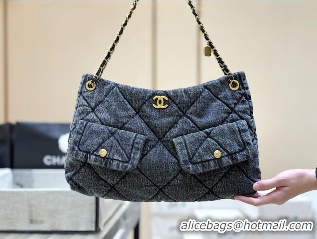 Buy Inexpensive Chanel Washed Denim Shopping Bag with Pockets Black AS5740 2025 Top Quality