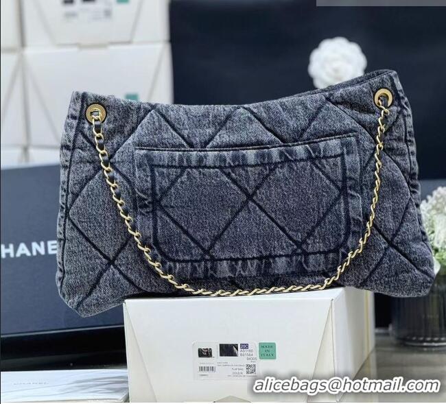 Buy Inexpensive Chanel Washed Denim Shopping Bag with Pockets Black AS5740 2025 Top Quality