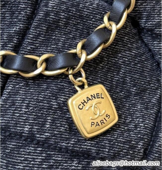 Buy Inexpensive Chanel Washed Denim Shopping Bag with Pockets Black AS5740 2025 Top Quality