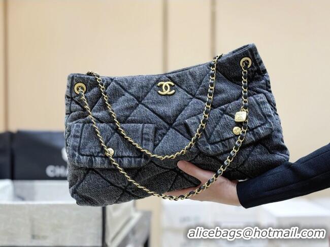 Buy Inexpensive Chanel Washed Denim Shopping Bag with Pockets Black AS5740 2025 Top Quality