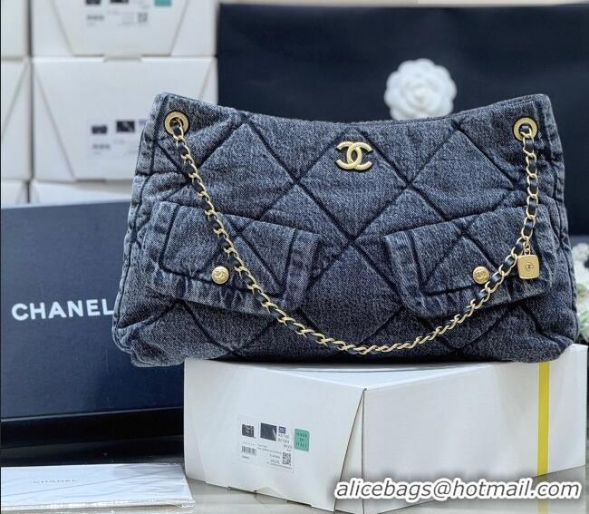 Buy Inexpensive Chanel Washed Denim Shopping Bag with Pockets Black AS5740 2025 Top Quality