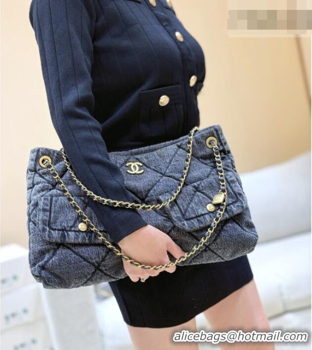 Buy Inexpensive Chanel Washed Denim Shopping Bag with Pockets Black AS5740 2025 Top Quality
