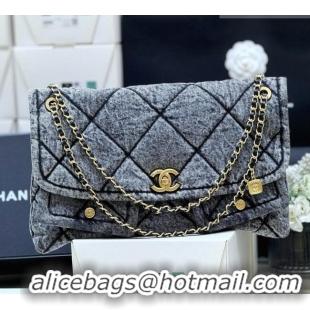 Buy Discount Chanel Washed Denim Maxi Flap bag with Pockets Black 2025 AS5727 Top Quality