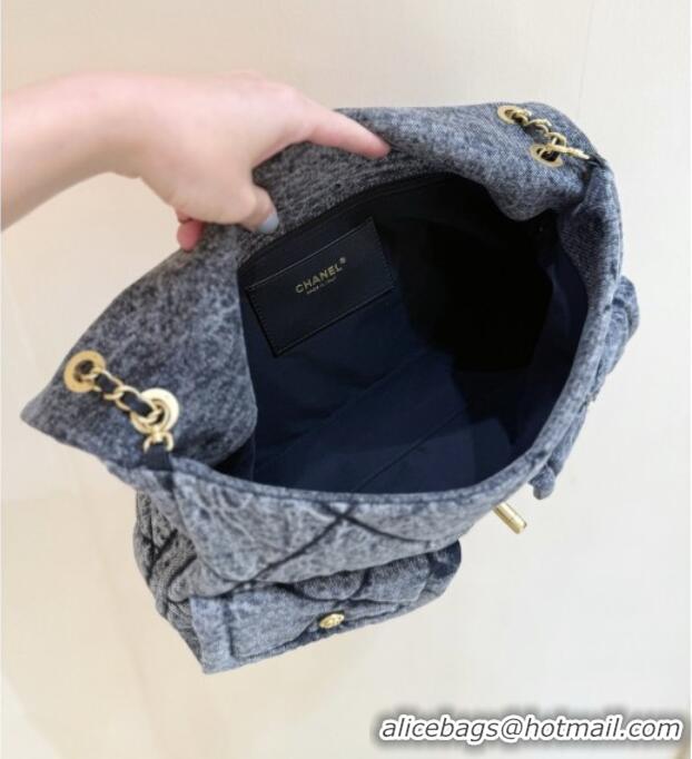 Buy Discount Chanel Washed Denim Maxi Flap bag with Pockets Black 2025 AS5727 Top Quality