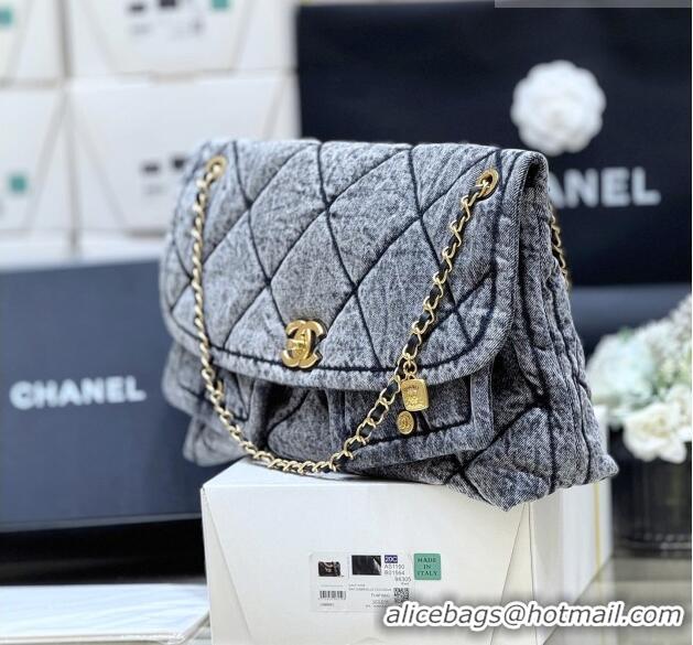 Buy Discount Chanel Washed Denim Maxi Flap bag with Pockets Black 2025 AS5727 Top Quality