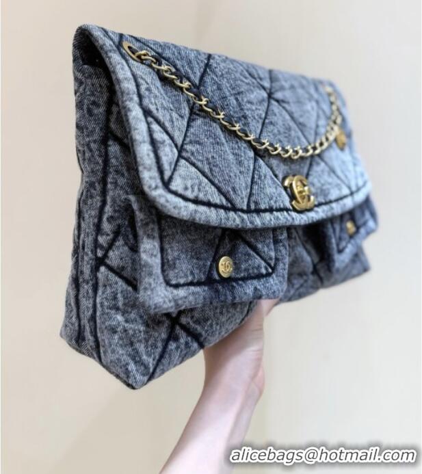 Buy Discount Chanel Washed Denim Maxi Flap bag with Pockets Black 2025 AS5727 Top Quality