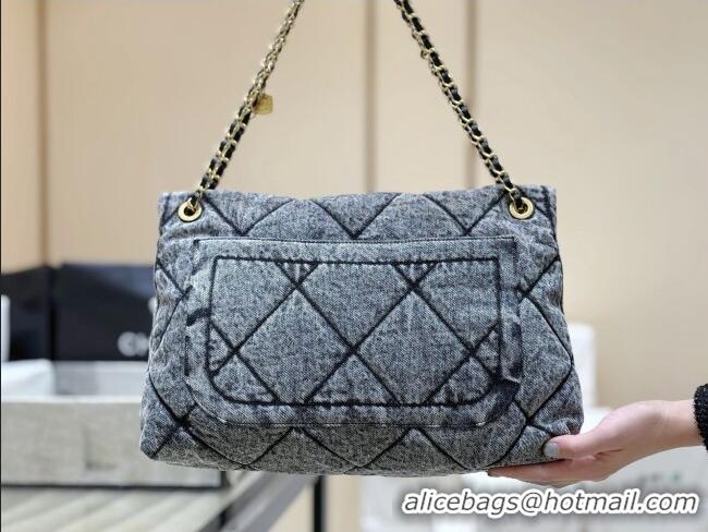 Buy Discount Chanel Washed Denim Maxi Flap bag with Pockets Black 2025 AS5727 Top Quality