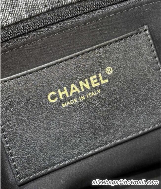 Buy Discount Chanel Washed Denim Maxi Flap bag with Pockets Black 2025 AS5727 Top Quality