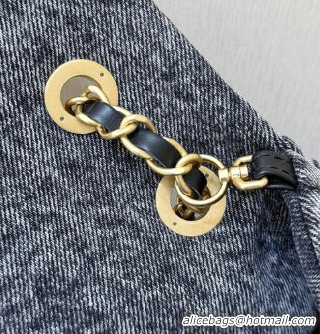 Buy Discount Chanel Washed Denim Maxi Flap bag with Pockets Black 2025 AS5727 Top Quality