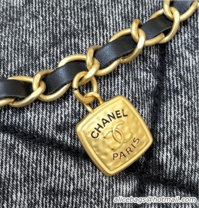 Buy Discount Chanel Washed Denim Maxi Flap bag with Pockets Black 2025 AS5727 Top Quality