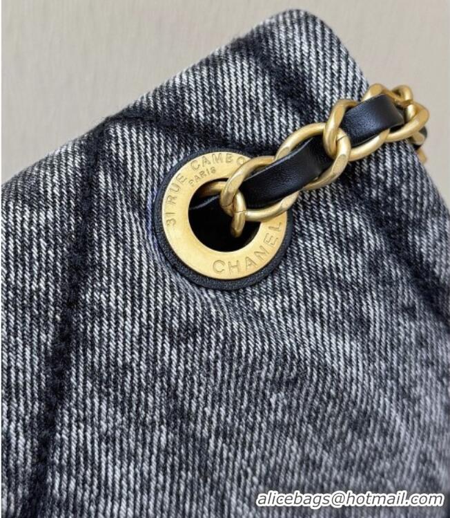 Buy Discount Chanel Washed Denim Maxi Flap bag with Pockets Black 2025 AS5727 Top Quality