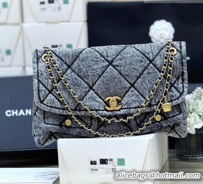 Buy Discount Chanel Washed Denim Maxi Flap bag with Pockets Black 2025 AS5727 Top Quality