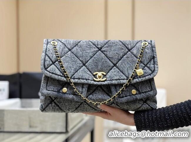 Buy Discount Chanel Washed Denim Maxi Flap bag with Pockets Black 2025 AS5727 Top Quality