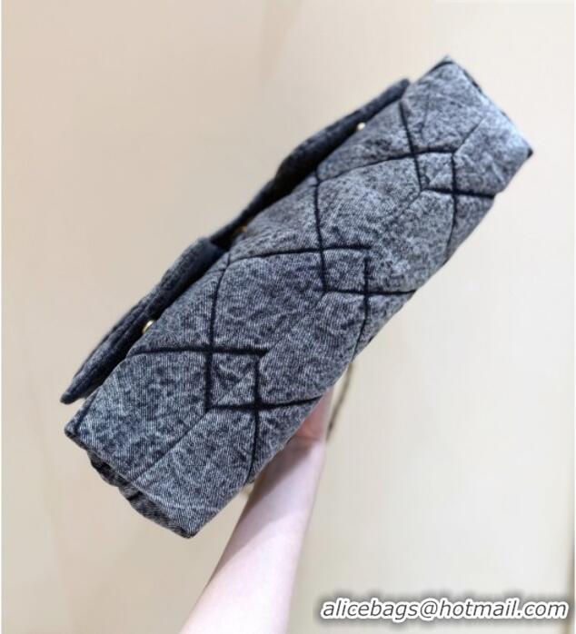 Buy Discount Chanel Washed Denim Maxi Flap bag with Pockets Black 2025 AS5727 Top Quality