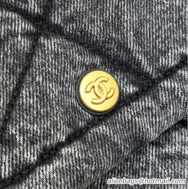 Buy Discount Chanel Washed Denim Maxi Flap bag with Pockets Black 2025 AS5727 Top Quality