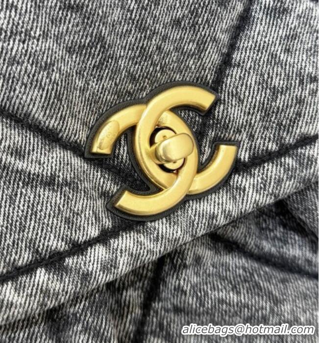 Buy Discount Chanel Washed Denim Maxi Flap bag with Pockets Black 2025 AS5727 Top Quality