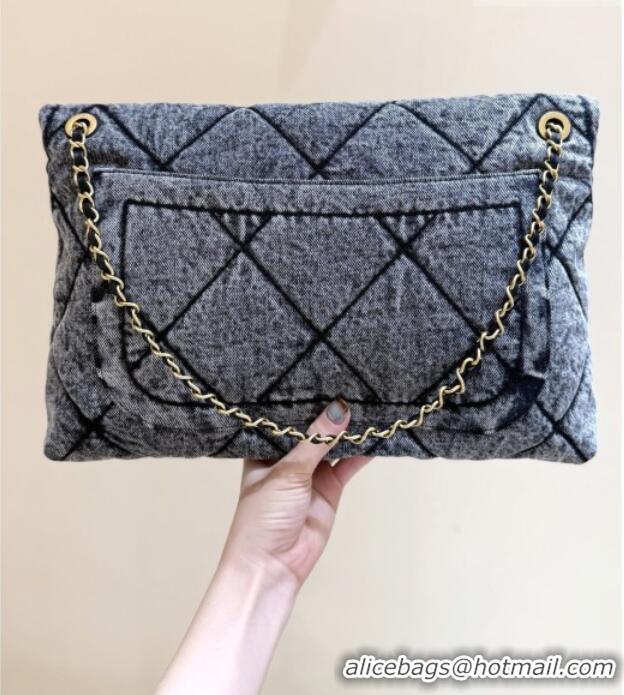 Buy Discount Chanel Washed Denim Maxi Flap bag with Pockets Black 2025 AS5727 Top Quality