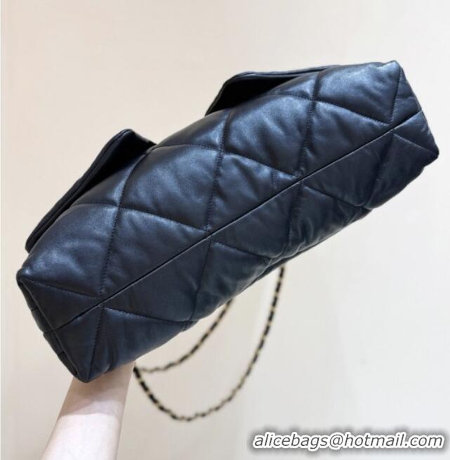 Famous Brand Chanel Shiny Lambskin Shopping Bag with Pockets Black 2025 AS5740 Top Quality