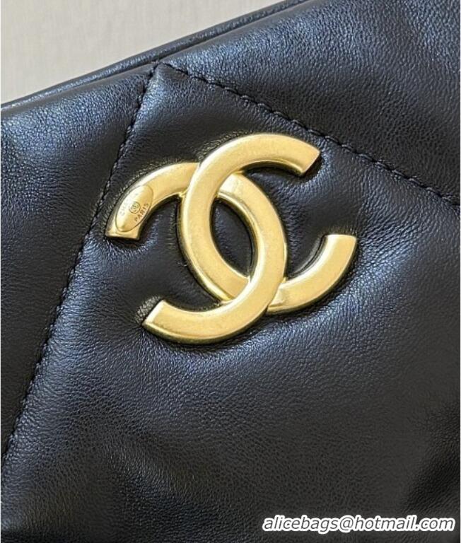 Famous Brand Chanel Shiny Lambskin Shopping Bag with Pockets Black 2025 AS5740 Top Quality