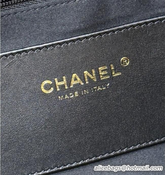 Famous Brand Chanel Shiny Lambskin Shopping Bag with Pockets Black 2025 AS5740 Top Quality
