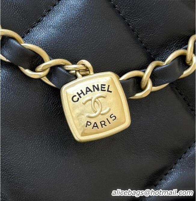 Famous Brand Chanel Shiny Lambskin Shopping Bag with Pockets Black 2025 AS5740 Top Quality