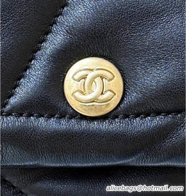 Famous Brand Chanel Shiny Lambskin Shopping Bag with Pockets Black 2025 AS5740 Top Quality