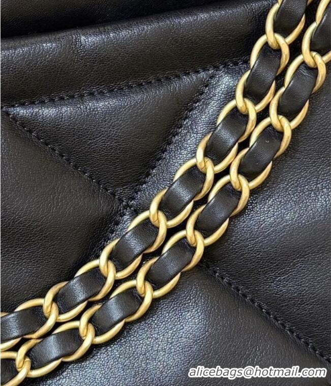 Famous Brand Chanel Shiny Lambskin Shopping Bag with Pockets Black 2025 AS5740 Top Quality