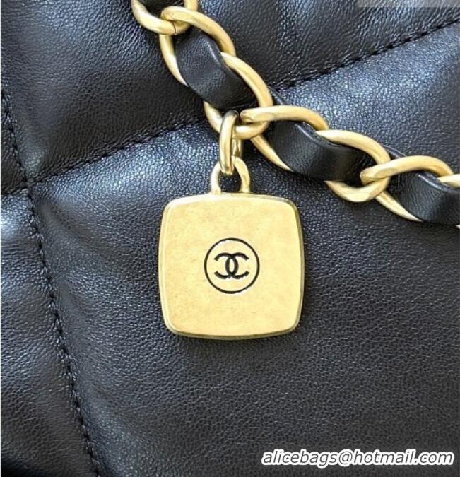 Famous Brand Chanel Shiny Lambskin Shopping Bag with Pockets Black 2025 AS5740 Top Quality