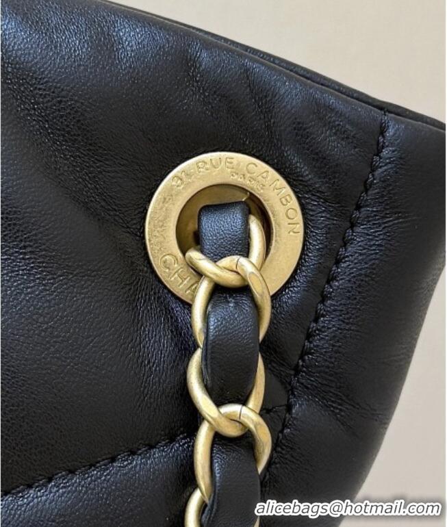 Famous Brand Chanel Shiny Lambskin Shopping Bag with Pockets Black 2025 AS5740 Top Quality